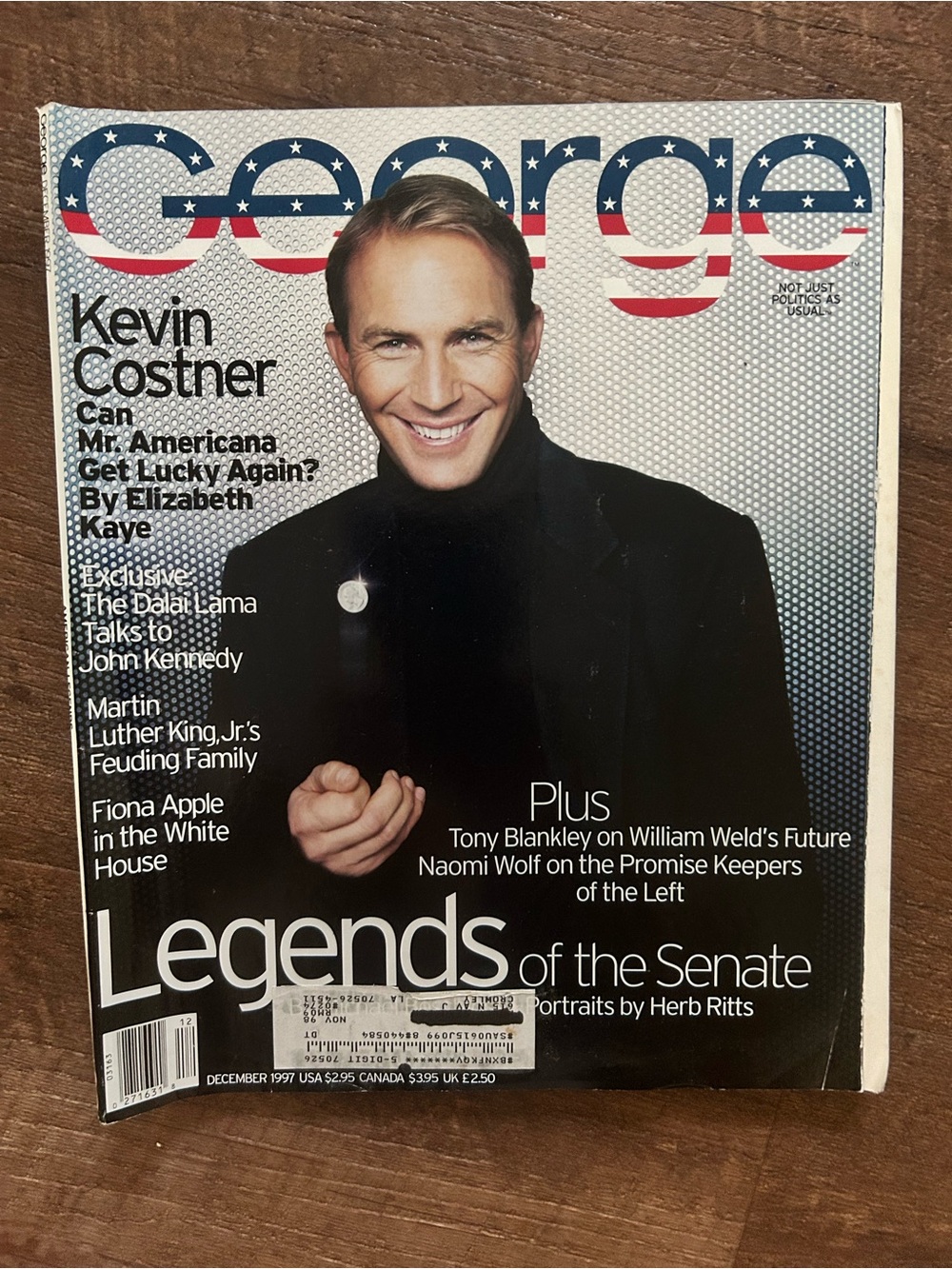 George Magazine December 1997 Kevin Costner, Fiona Apple and The Dalai Lama